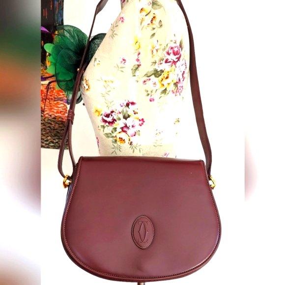 Cartier Handbags - Cartier, Must de Cartier Burgundy Shoulder/ Sling saddle Bag